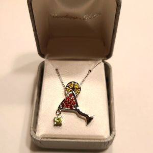 Martini cz pendant set in sterling silver with chain. New in box.